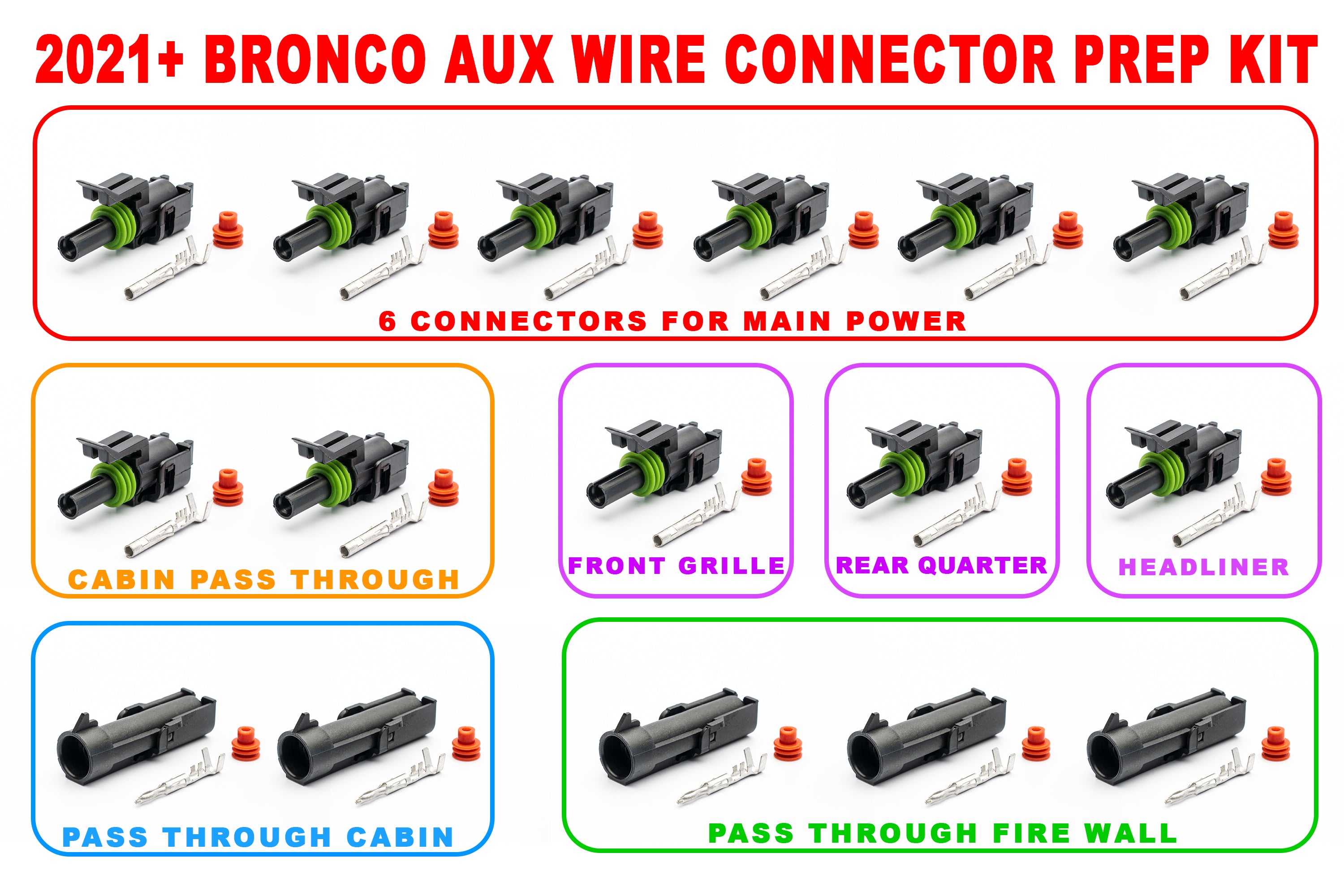 SPV Parts Ford Bronco, F-150 Raptor, Tremor, Ranger Aux Wire Connector Prep Kit (Includes 16 connector kits))