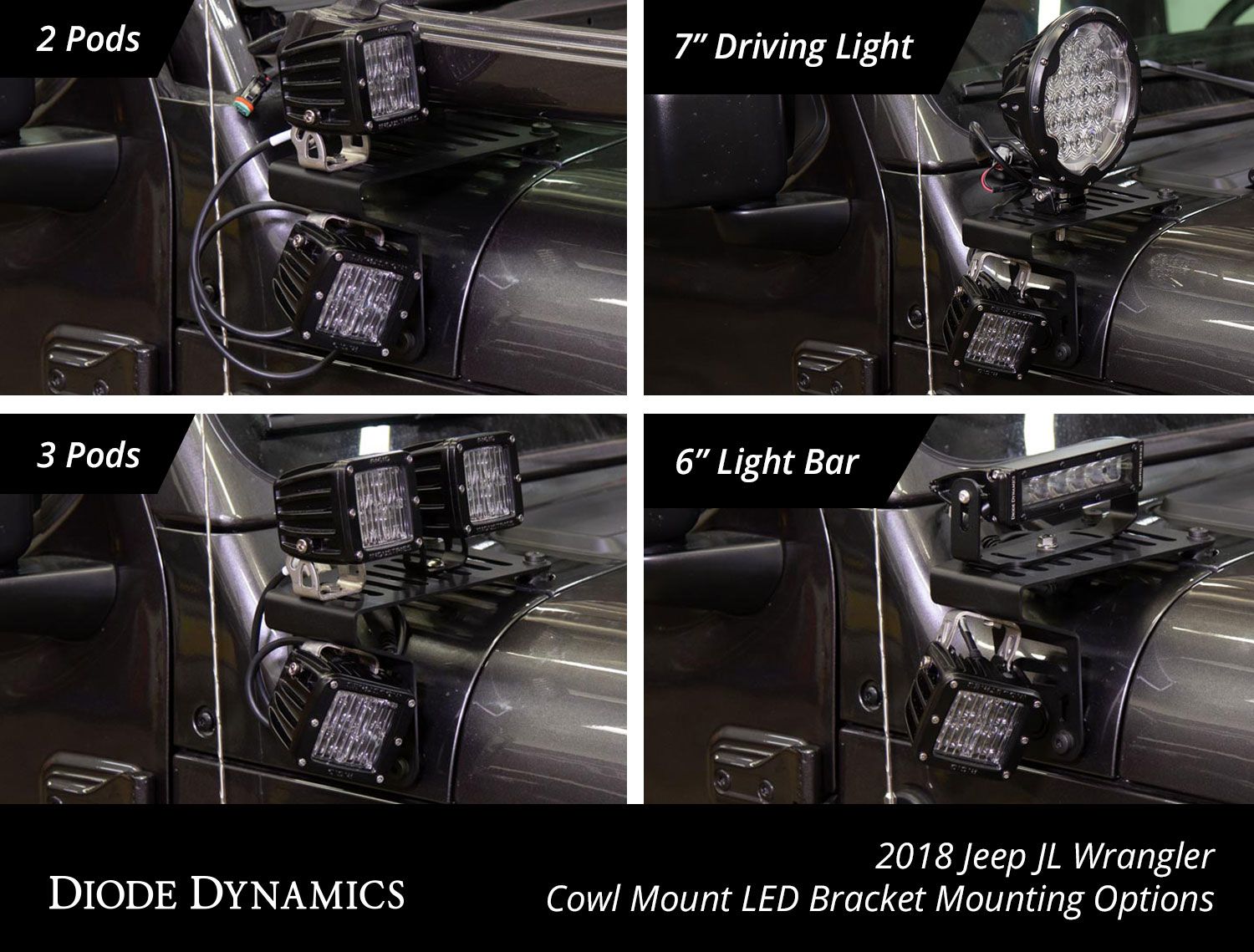 2018-2023 Jeep JL Wrangler Cowl Mount LED Brackets