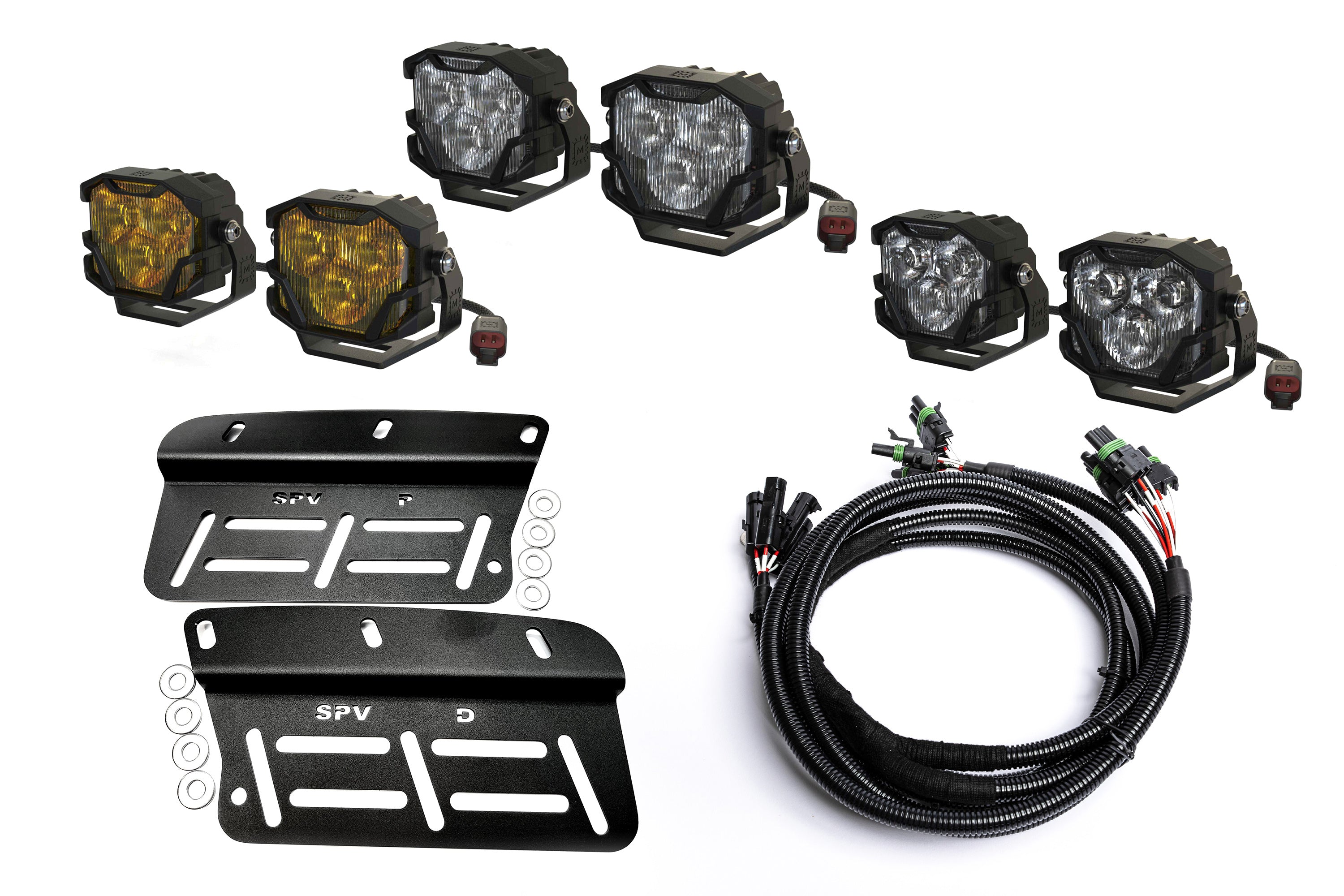 SPV Parts 2021-2024 Ford BRONCO (Including Raptor) Morimoto 4Banger (NCS & HXB) Triple Fog Light Kit For MODULAR Bumper