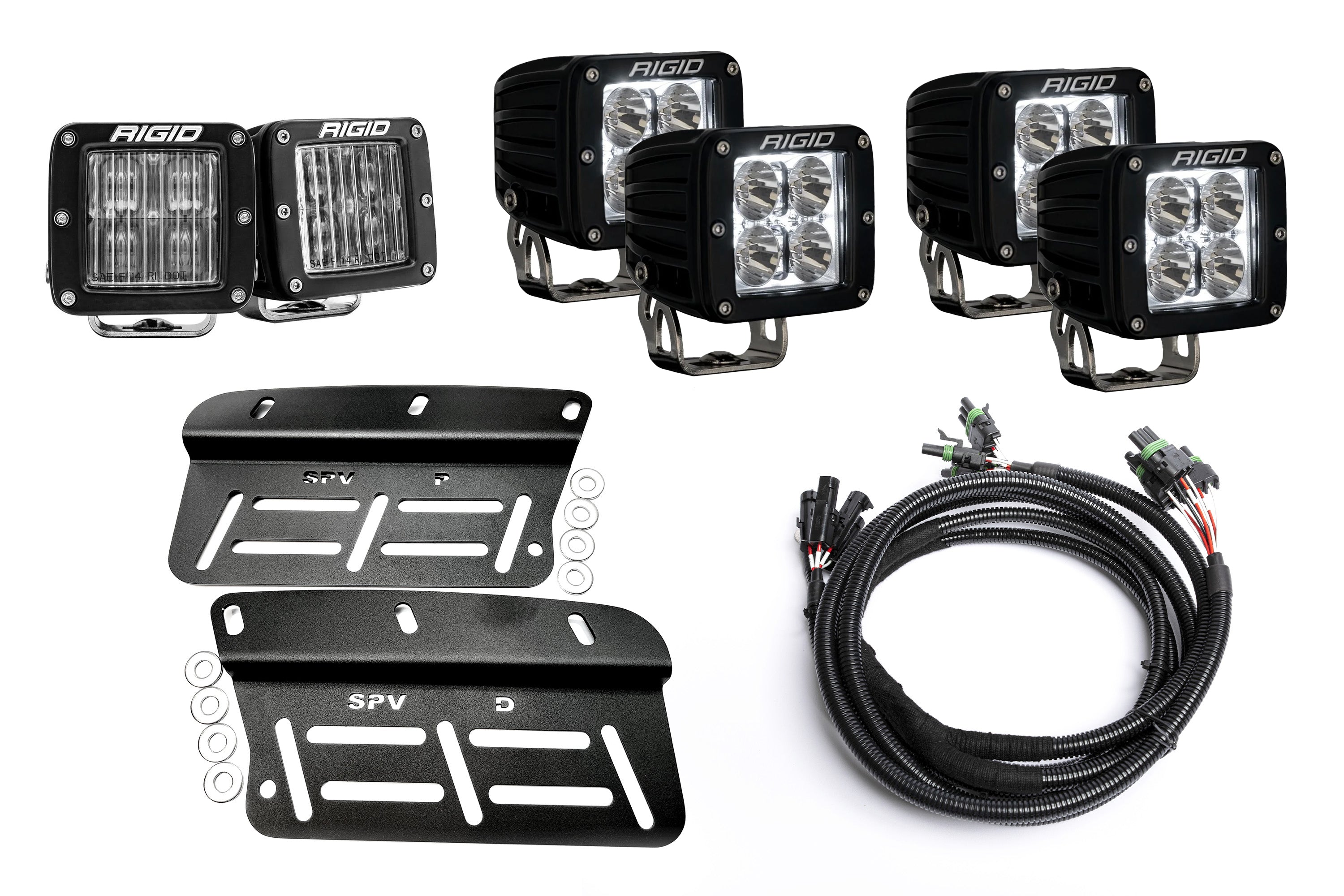 SPV Parts 2021-2023 Ford Bronco - NEW RGBW - Rigid Radiance/Scene Fog Light Kit w/amber backlight - Including Brackets/Harness (Modular Bumper, INCLUDING RAPTOR)
