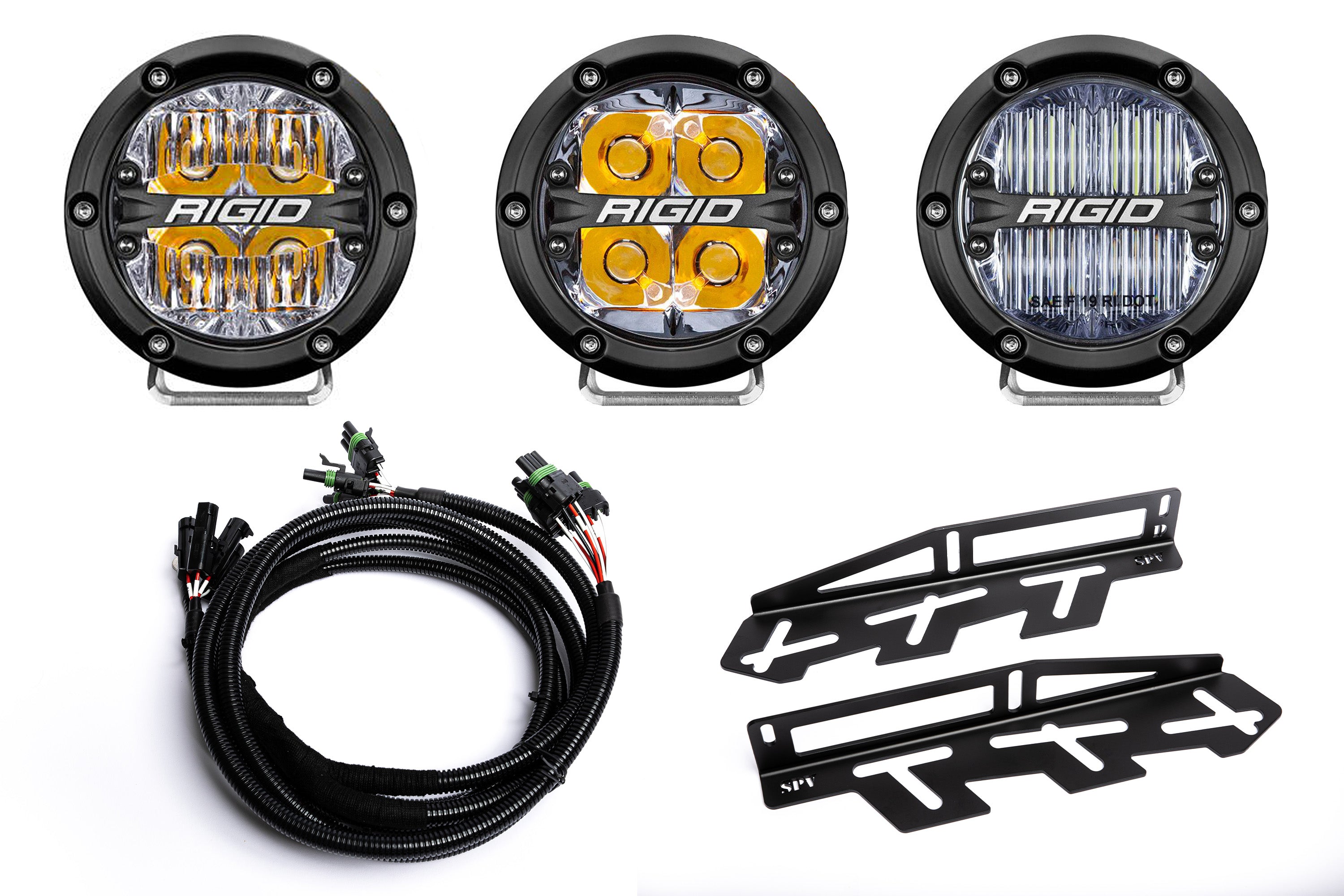 SPV Parts 2017-2020 Ford F-150 Raptor Rigid ROUND 360 Series Triple Fog Light Kit Including Brackets (Front Only) - LED Lights