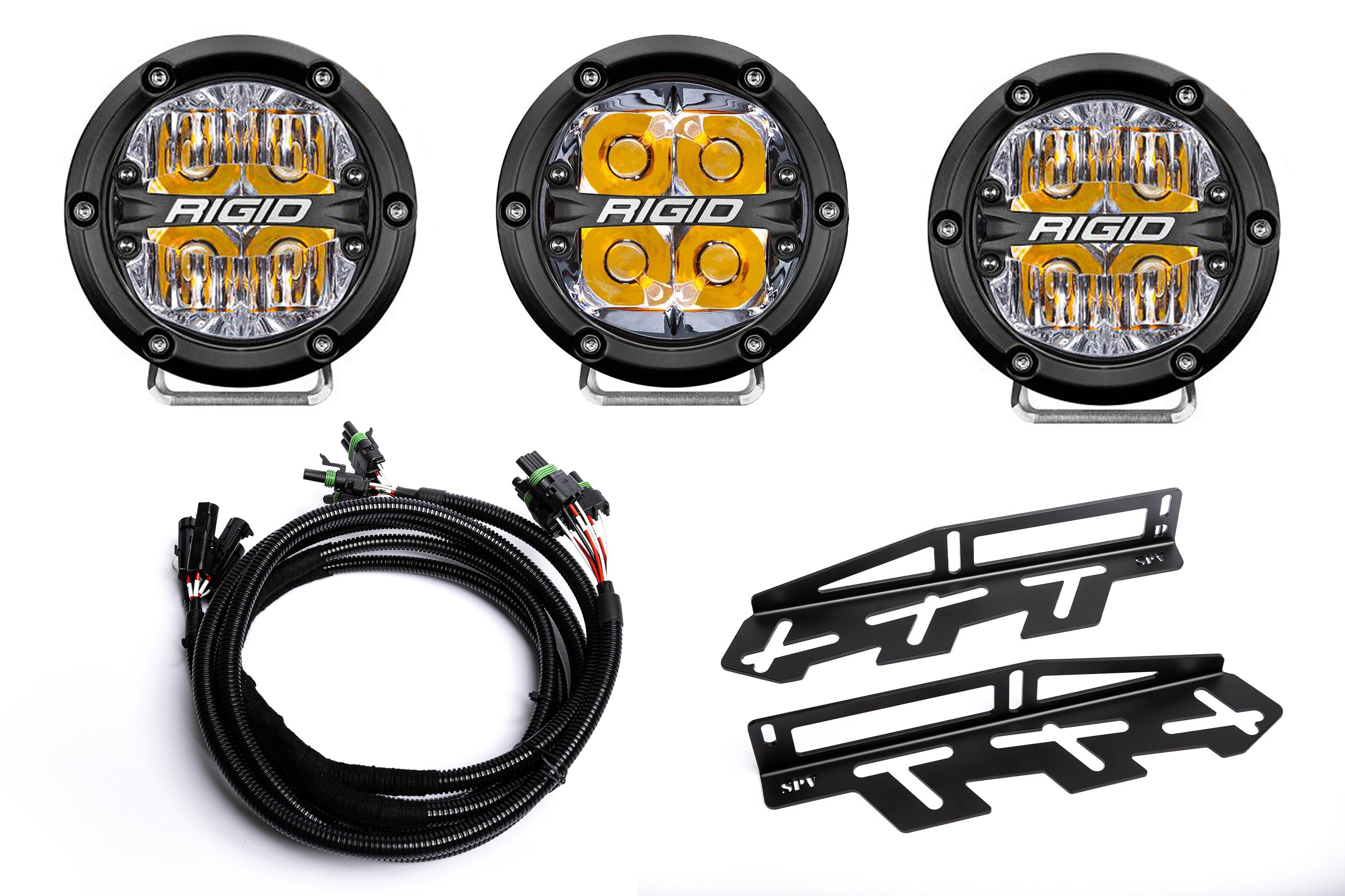 SPV Parts 2017-2020 Ford F-150 Raptor Rigid ROUND 360 Series Triple Fog Light Kit Including Brackets (Front Only) - LED Lights