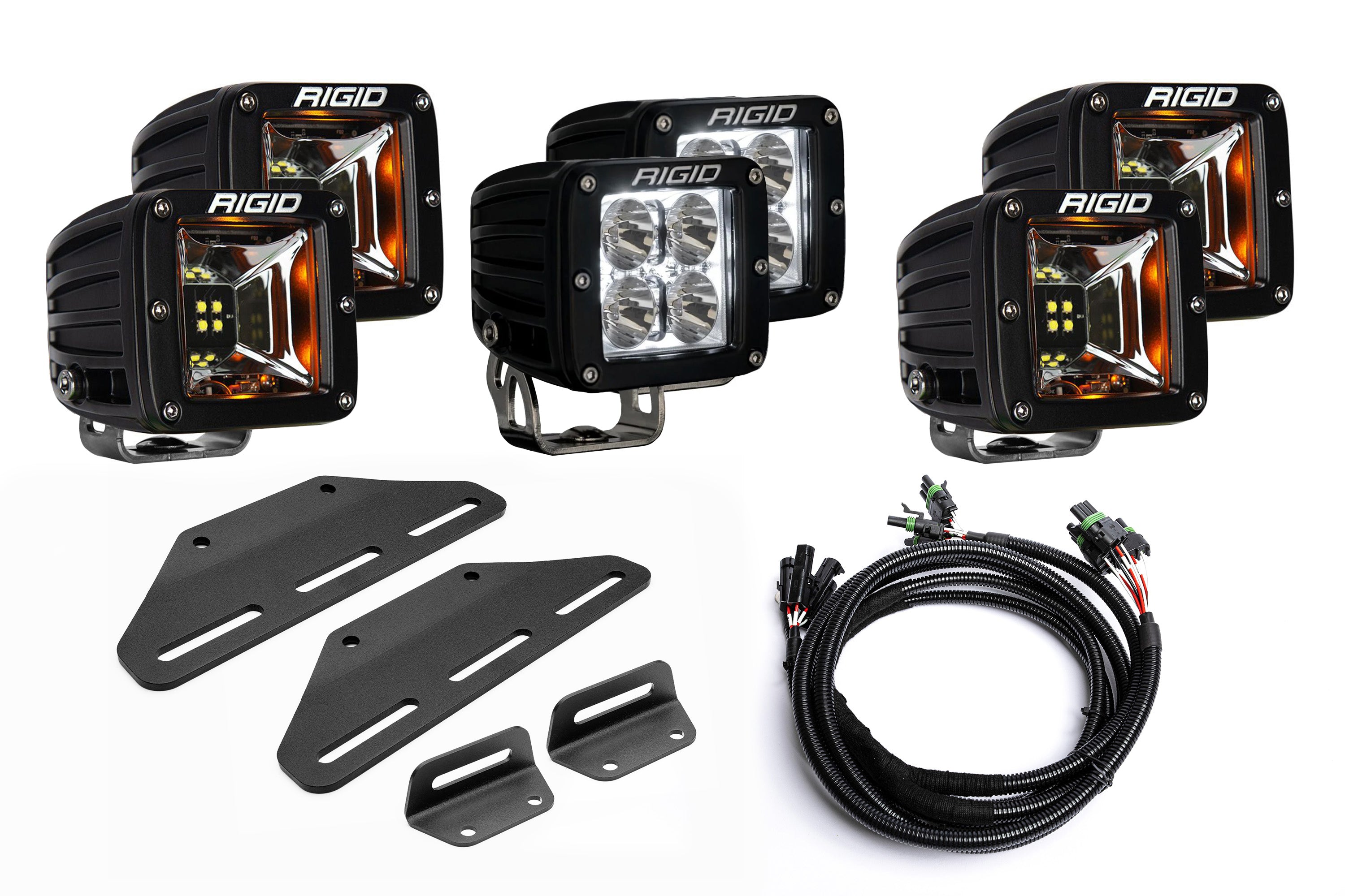 SPV Parts 2024+ Raptor MODULAR BUMPER - Rigid Radiance/Scene Triple POST Light Kit w/amber backlight - Including Brackets/Harness