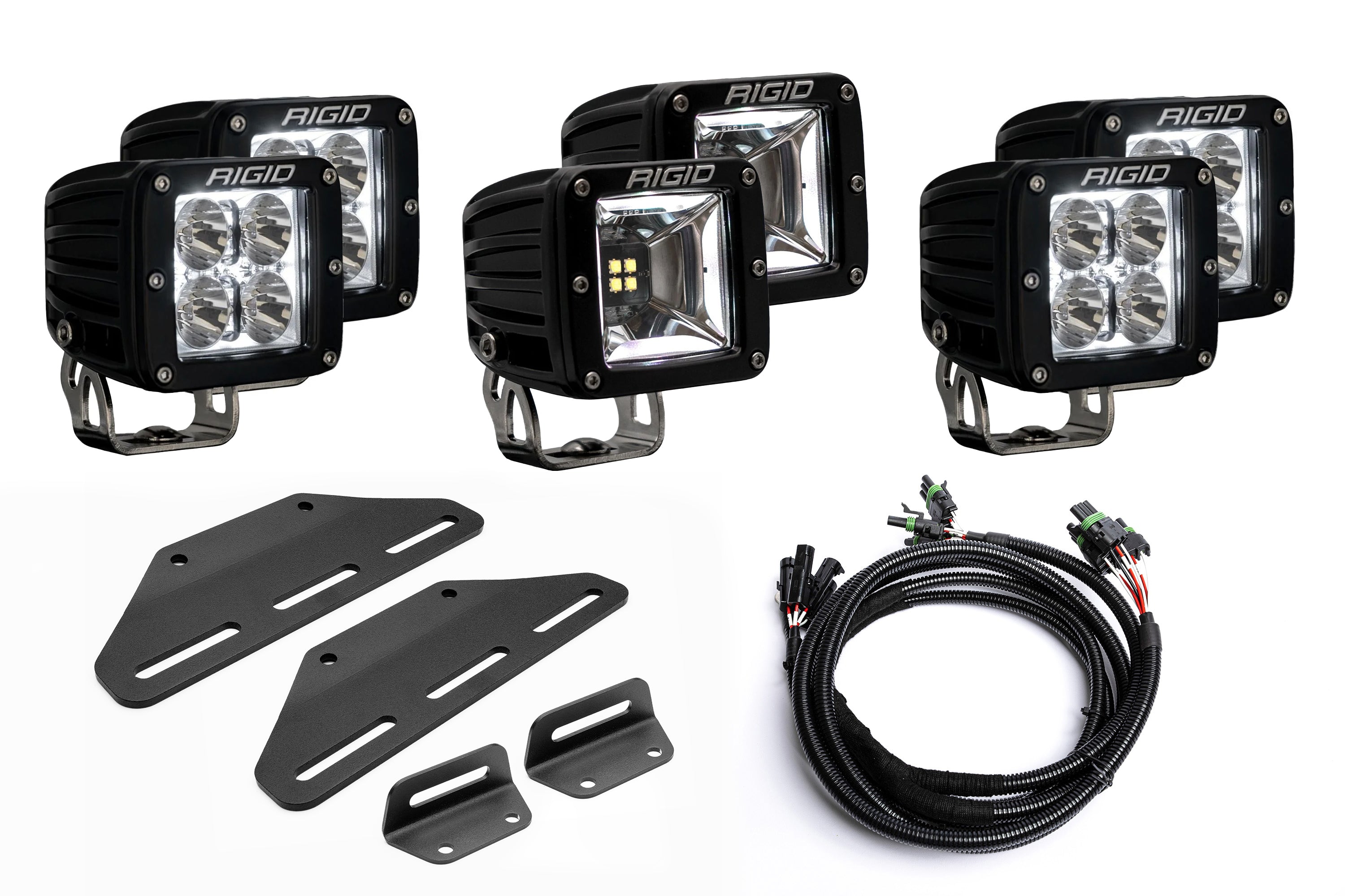 SPV Parts 2024+ Raptor MODULAR BUMPER - Rigid Radiance/Scene Triple POST Light Kit w/amber backlight - Including Brackets/Harness