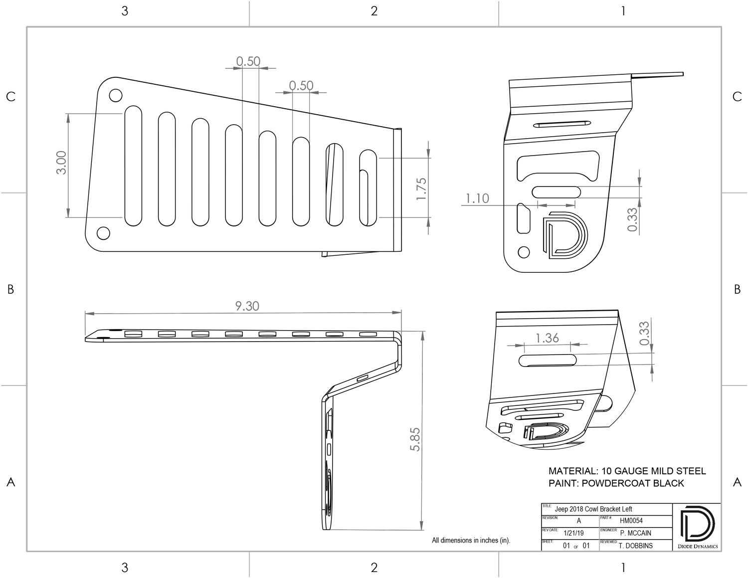 2018-2023 Jeep JL Wrangler Cowl Mount LED Brackets