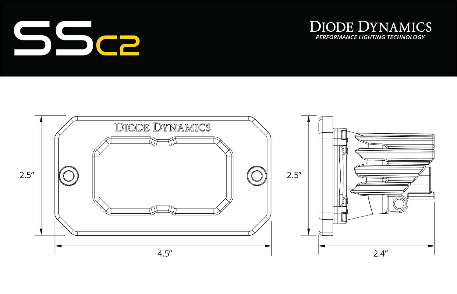 Stage Series 2" SAE Yellow Sport Flush Mount LED Pod (one)
