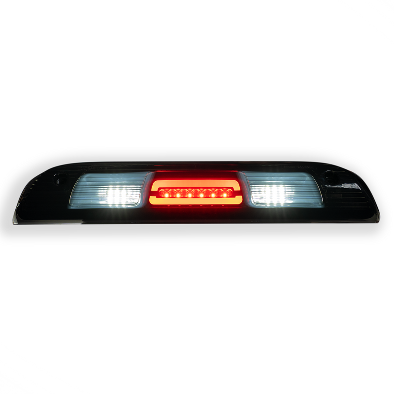RECON 264128BKHP GMC/Chevy 14-18 Sierra/Silverado 1500, 14-19 2500/3500–HI PWR Red LED 3rd Brake Light Kit w/ CREE XML White LED Cargo Lts–Smoked Lens