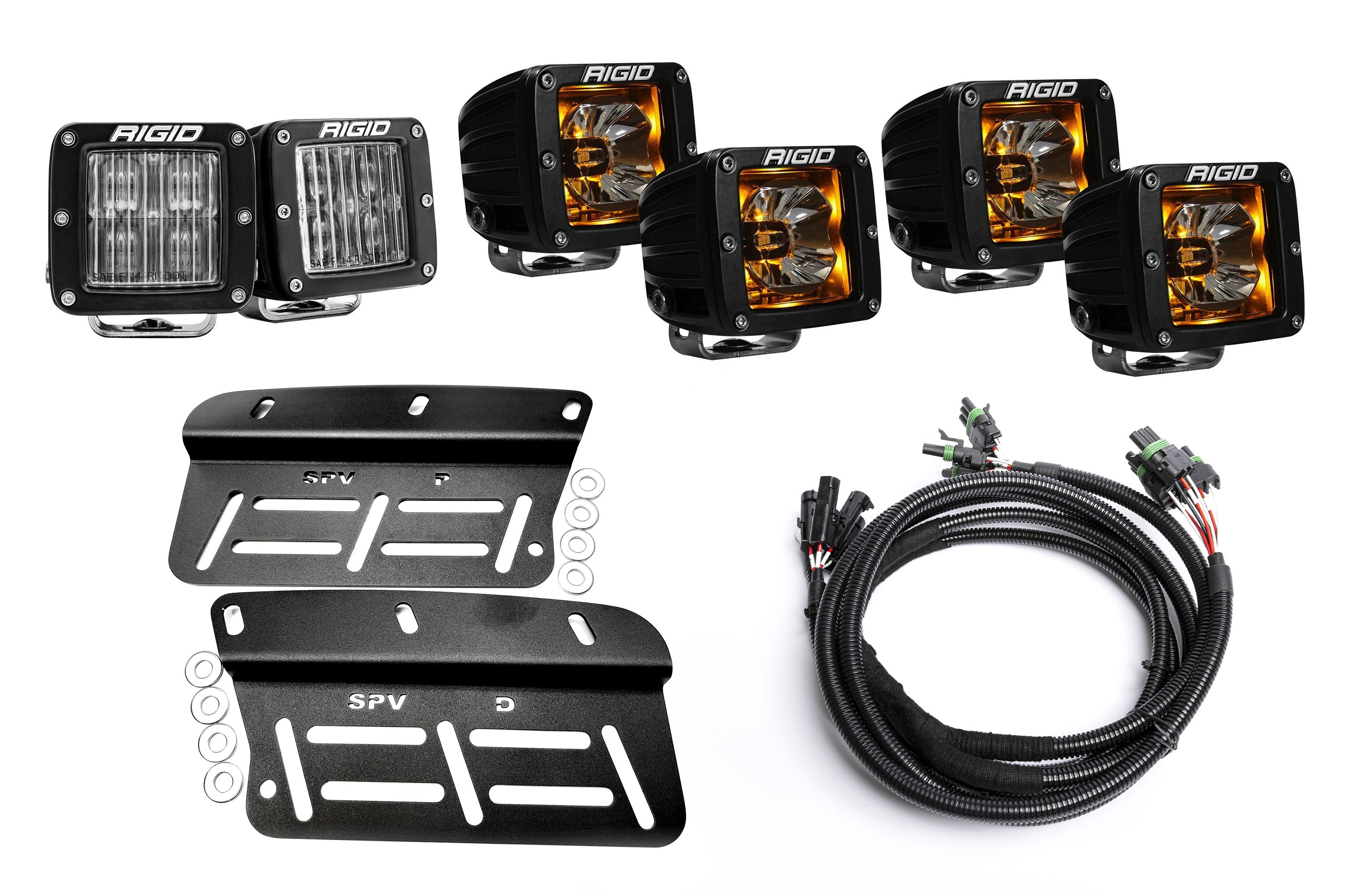 Door Buster - SPV Parts 2021-2023 Ford Bronco - Rigid Radiance/Scene Fog Light Kit w/amber backlight - Including Brackets/Harness (Modular Bumper, INCLUDING RAPTOR)