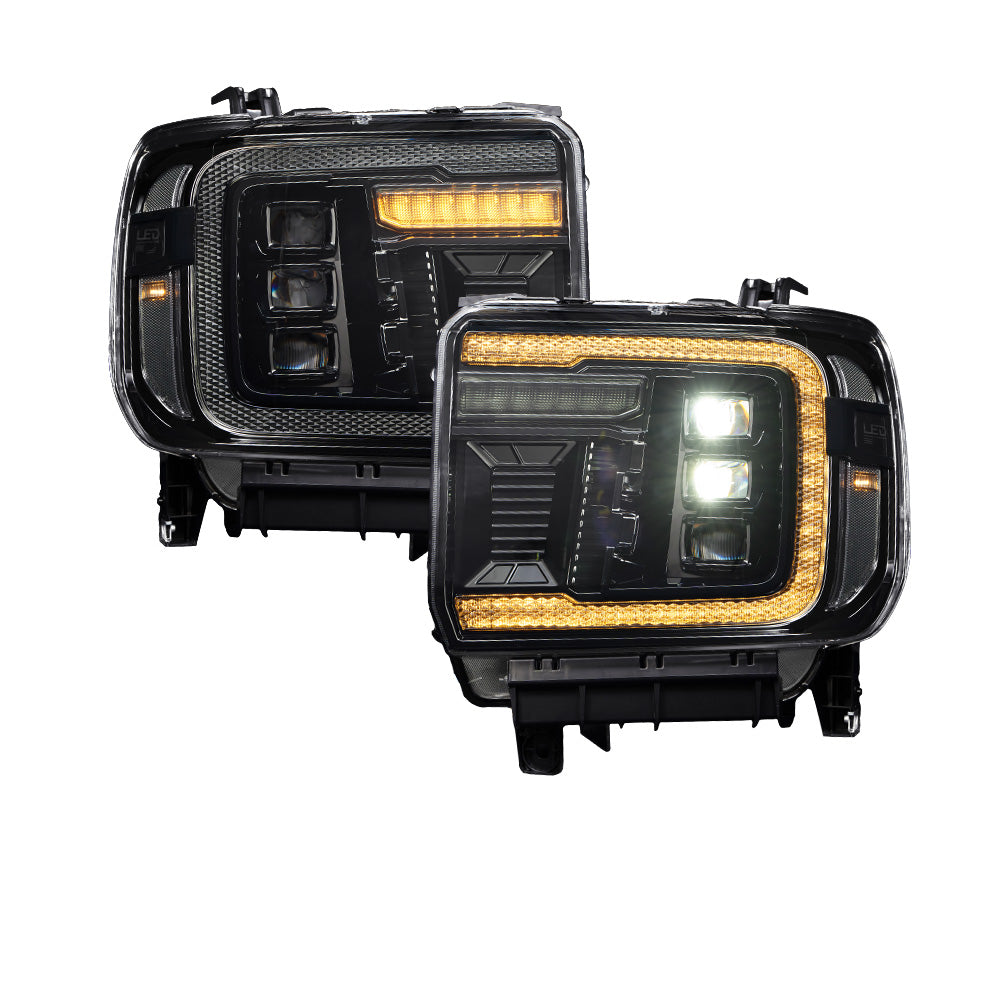 2014-2018 GMC Sierra 1500 and 2015-2019 GMC Sierra 2500/3500 LED Projector Headlights, Amber DRL Pair Form Lighting - FL0023
