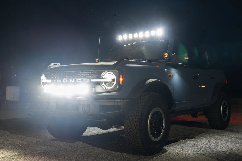 SPV Parts 2021+ Ford Bronco Roofline HIGH Mount Kit w/ 40" Rigid Radiance+ SR Light Bar, (8) Radiance Pods or (8) 4" 360 Lights & Hidden Harness