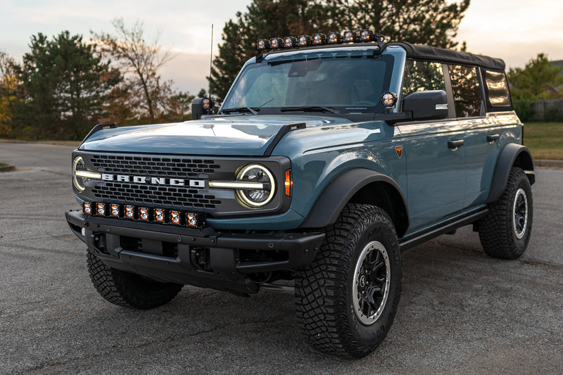 SPV Parts 2021+ Ford Bronco Roofline HIGH Mount Kit w/ 40" Rigid Radiance+ SR Light Bar, (8) Radiance Pods or (8) 4" 360 Lights & Hidden Harness