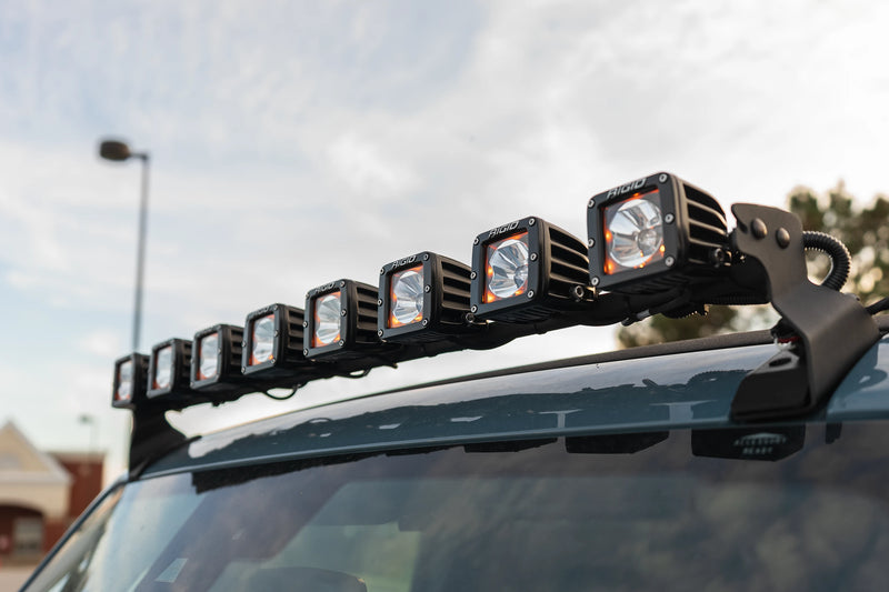 SPV Parts 2021+ Ford Bronco Roofline HIGH Mount Kit w/ 40" Rigid Radiance+ SR Light Bar, (8) Radiance Pods or (8) 4" 360 Lights & Hidden Harness
