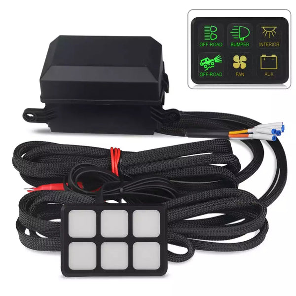 12V/24V Touch Screen Switches Panel 6 Gang LED Switch Panel Slim Touch Control Panel Box for Jeep, F-150, Bronco, Ranger.