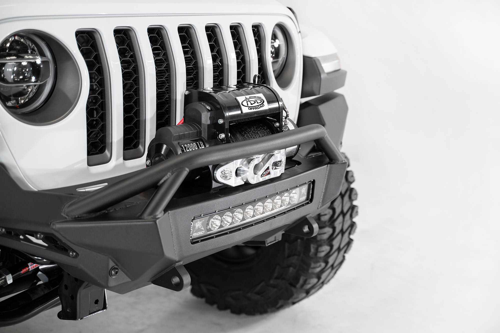 Addictive Desert Designs 2018-2021 Jeep JL/JT Rubicon/Mojave Stealth Fighter Full Length Front Winch Bumper w/ Top Hoop - F961692080103