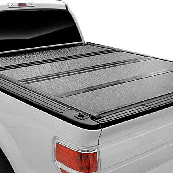 BAKFlip FiberMax Bed Cover 2015-2019 F-150 on a white F-150 completely closed 