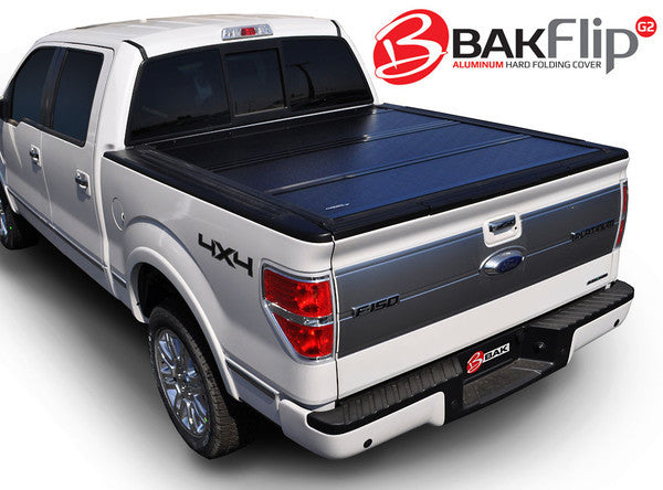 BAKFlip G2 Bed Cover 2015-2019 F-150 completely closed on a white F-150 supercrew