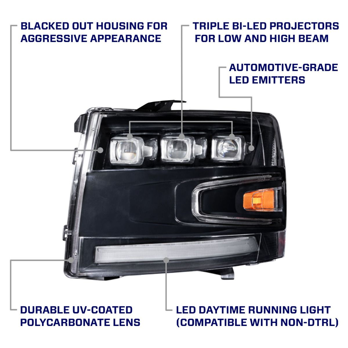 2007-2013 Chevrolet Silverado LED Projector Headlights Pair Form Lighting - FL0005