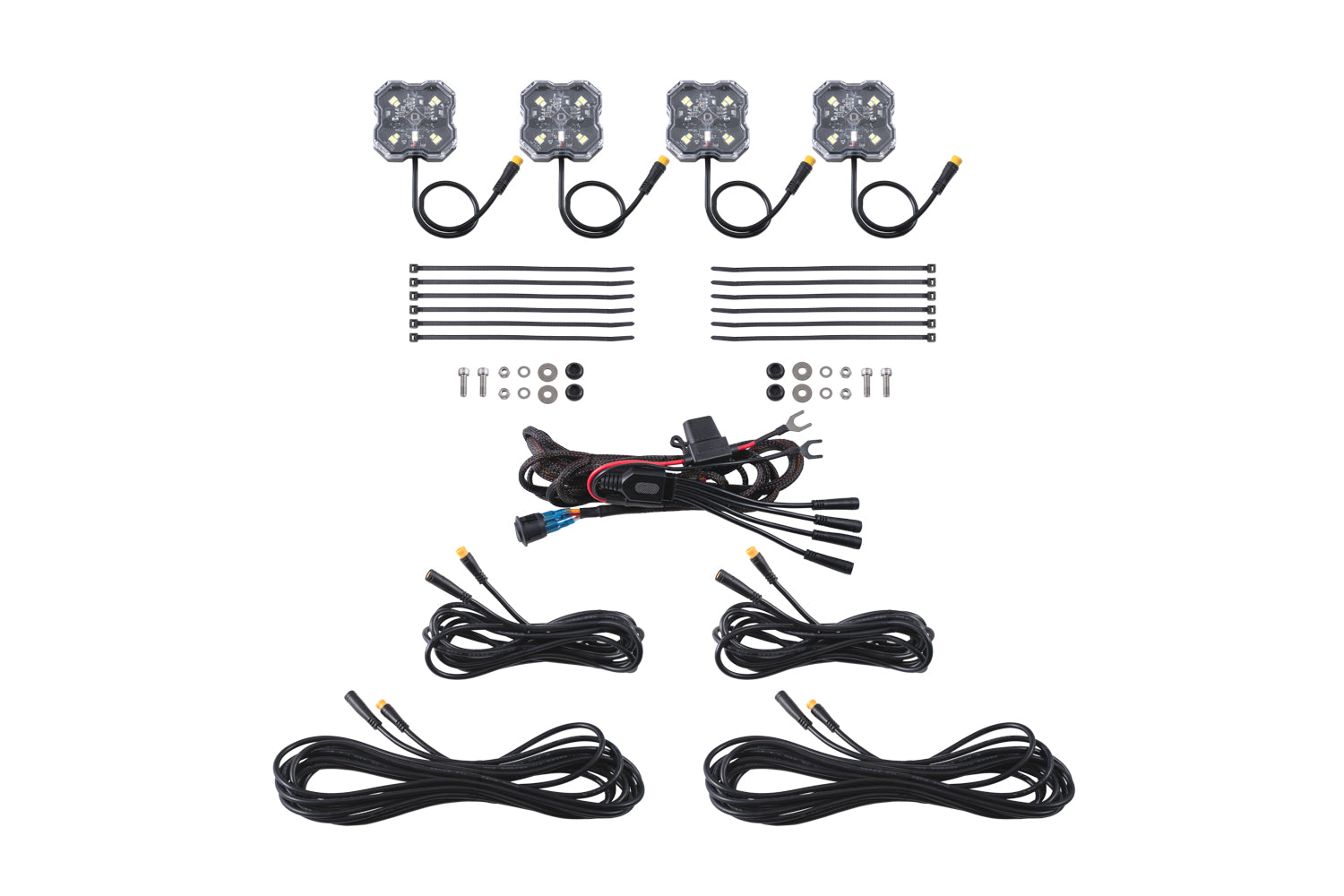 Diode Dynamics Stage Series Single-Color LED Rock Light, White Clear M8 (4-pack) - DD7441