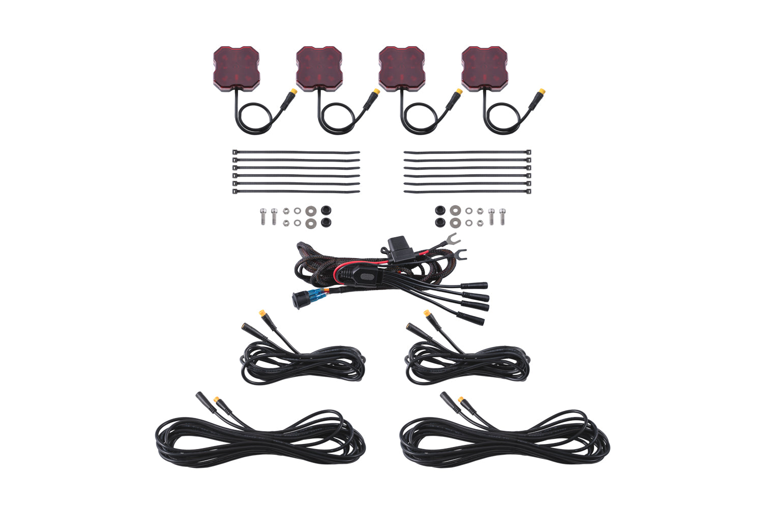 Diode Dynamics Stage Series Single-Color LED Rock Light, Red M8 (4-pack) - DD7444