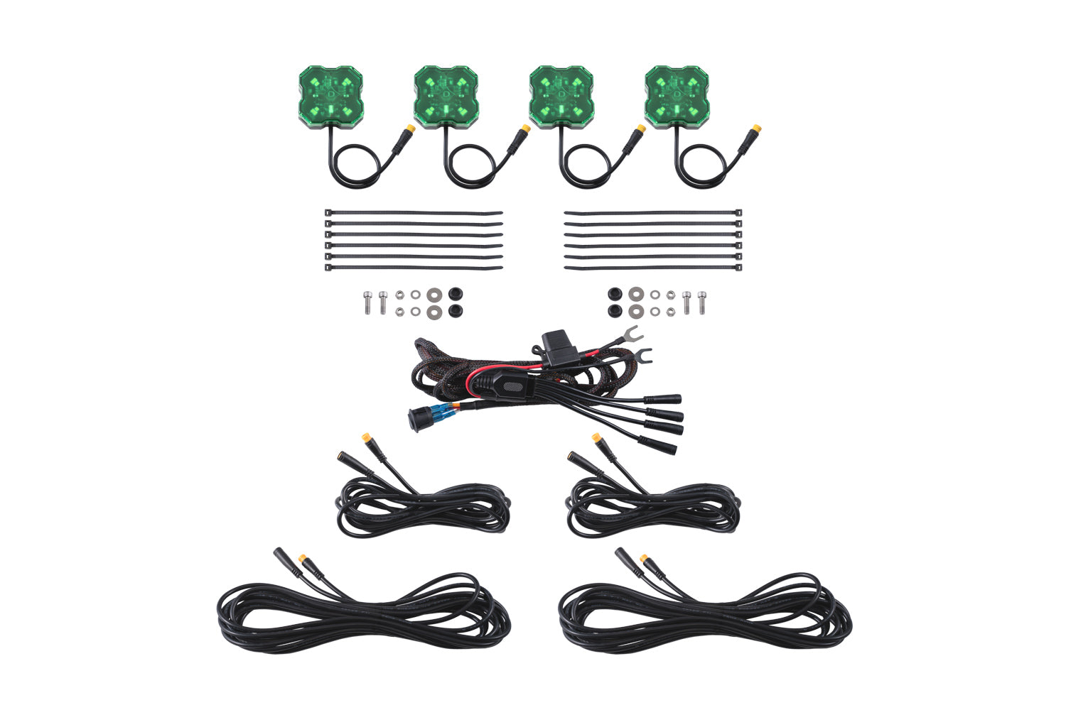Diode Dynamics Stage Series Single-Color LED Rock Light, Green M8 (4-pack) - DD7445