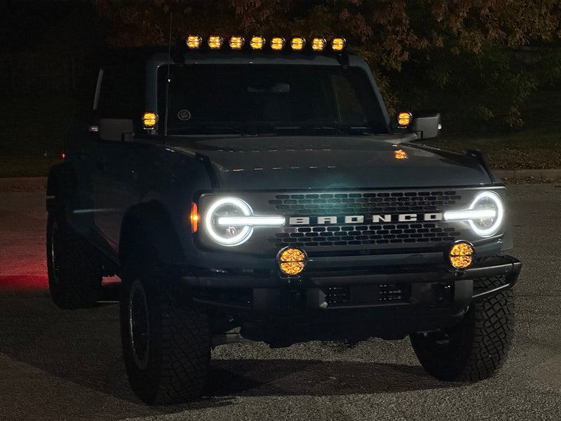 SPV Parts 2021+ Ford Bronco Roofline HIGH Mount Kit w/ 40" Rigid Radiance+ SR Light Bar, (8) Radiance Pods or (8) 4" 360 Lights & Hidden Harness