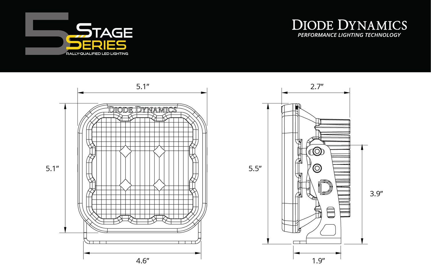 Diode Dynamics Stage Series 5" YELLOW PRO LED Pod (pair) SS5